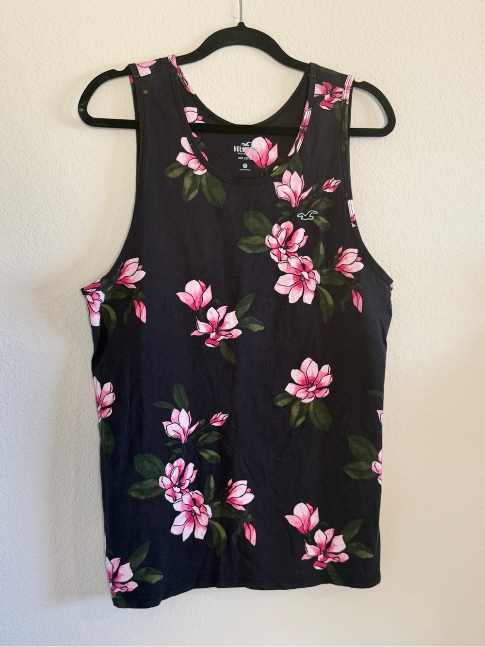 Hollister Men’s Magnolia Black Tank Top with Pink Floral Print